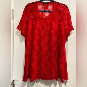 NOUVELLE 2X/3X STRETCH RED LACE TOP (G)